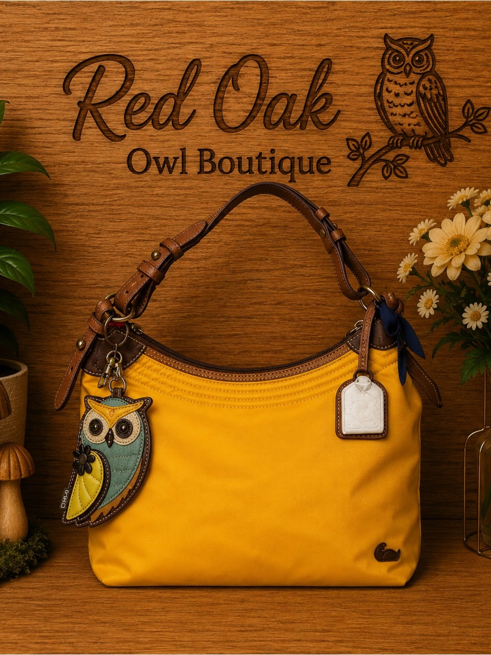 Dooney & Bourke Yellow Nylon and Suede Shoulder Bag with Owl Charm